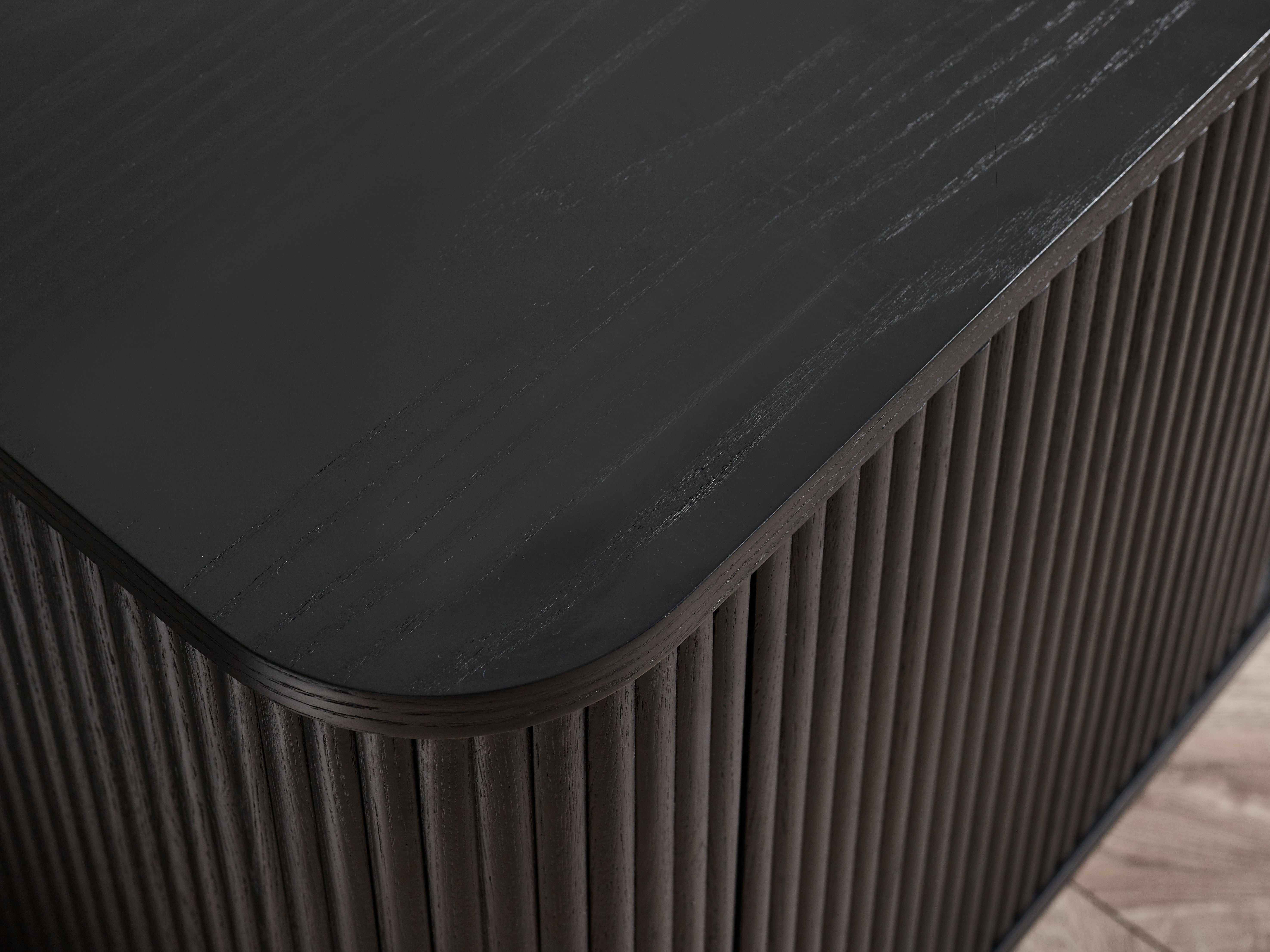 Como Fluted Black Wood TV Unit